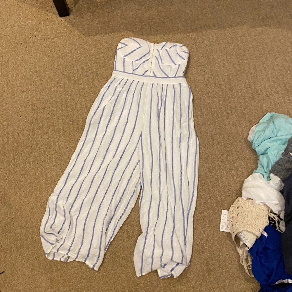 White and Blue Strapless Jumper